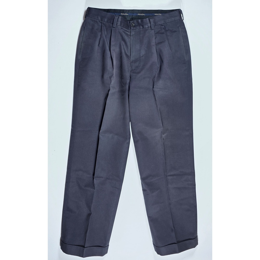 Brooks Brothers Advantage Chino Elliot Navy Blue Pleated Cuffed Pants 34x30
